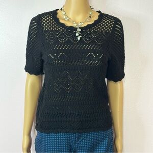 Short Sleeve Black Crochet Sweater Top